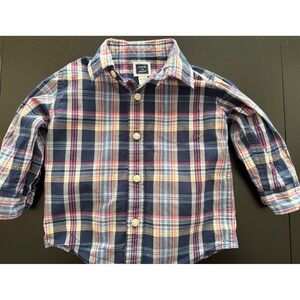 Janie‎ and Jack Baby Plaid Shirt 6-12 mth Blue Long Sleeve Poplin Button Down